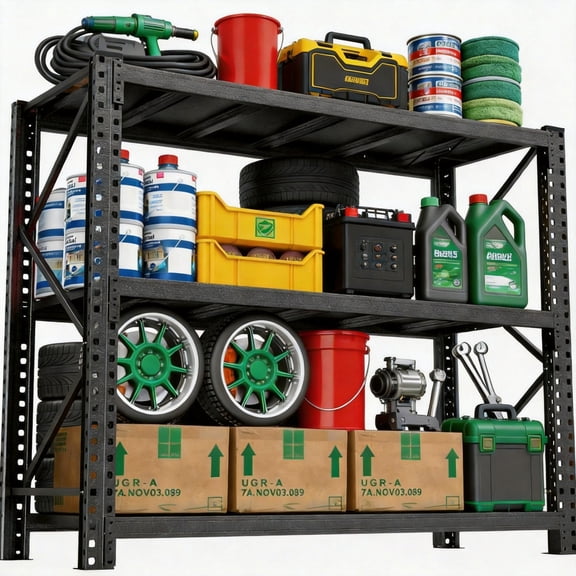 Durable Utility Garage Shelving, 3000LBS Budget-Friendly Metal Storage Unit, Heavy Duty Industrial Shelf for Item Sorting and Tidying, Black, 67"W x 20"D x 63"H, 3 Tier