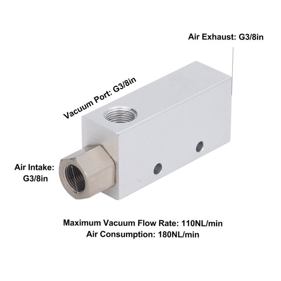 Durable Vacuum Ejector, 90KPa , Corrosion Resistant Aluminum, Easy Install, 0.1,0.85Mpa Pressure