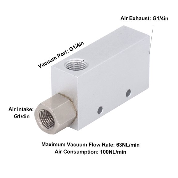 Durable Vacuum Ejector, 90KPa , Corrosion Resistant Aluminum, Easy Install, 0.1,0.85Mpa Pressure