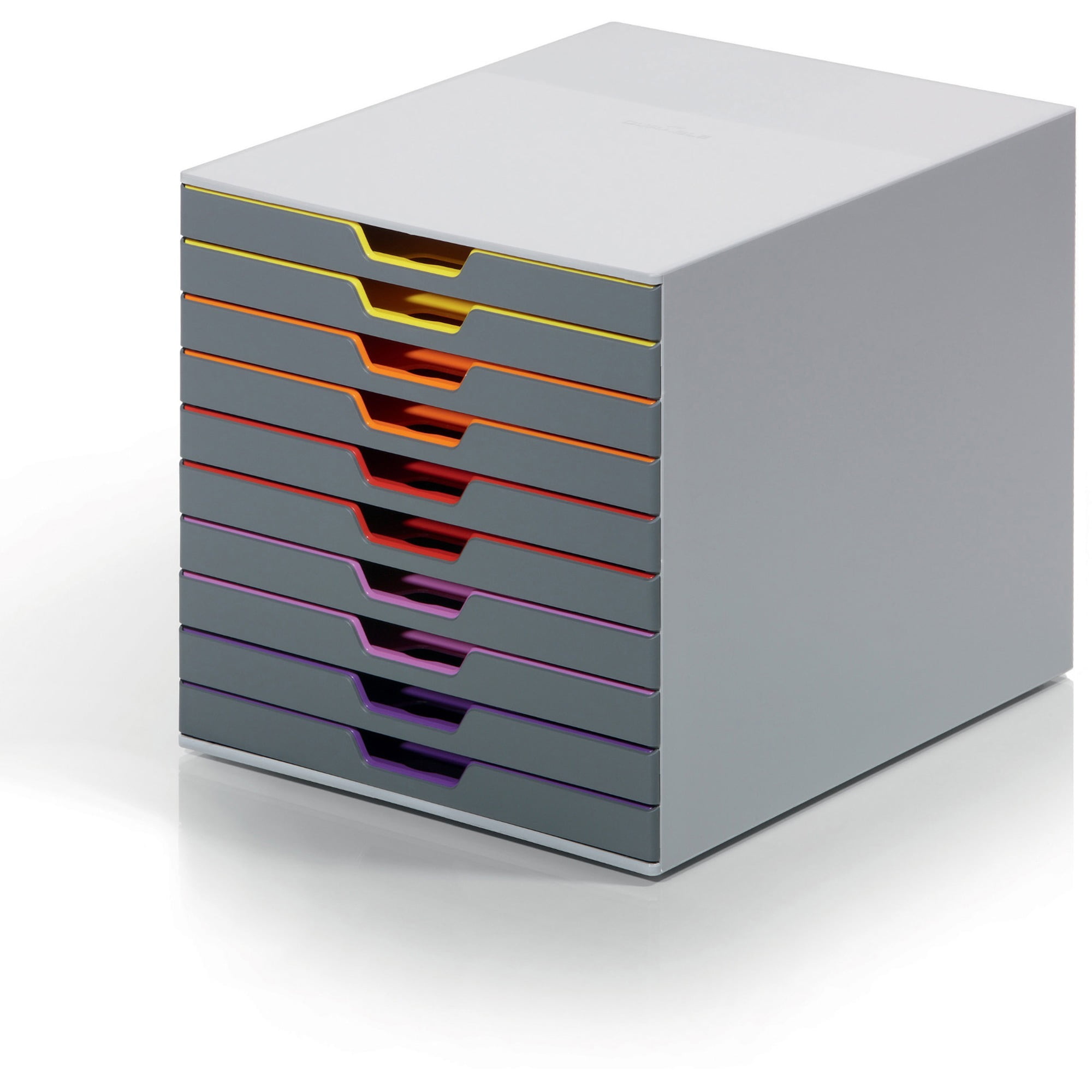 Durable® Varicolor® Desktop 10 Drawer Organizer - 11" W X 11-3/8" H X 14" D - 10 Drawers - Color Labeled Tabs - Charcoal