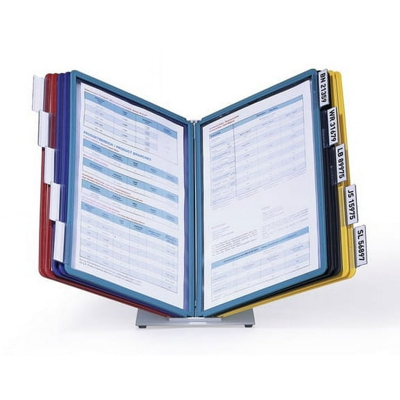Durable Vario Display Panel Desk Unit | 10 Panels and Tabs in Assorted Colours | Ideal for Storing and Displaying A4 Documents