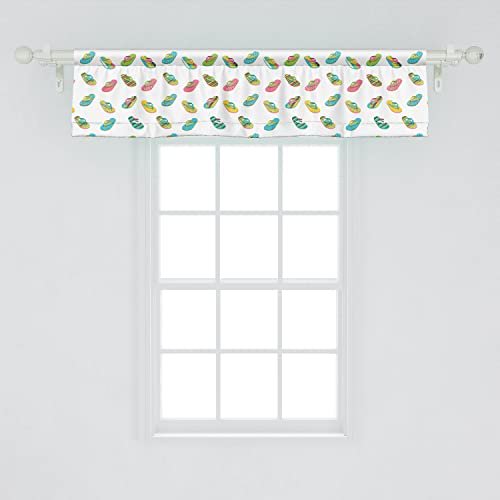 Flop Window Valance Pack Of 2, Foam Thong Sandals Design Pattern Including Polka Dots Stripes Crooked Lines, Rod Pocket Curtain Valances For Kitchen Bedroom, 54" X 12", Turquoise Green