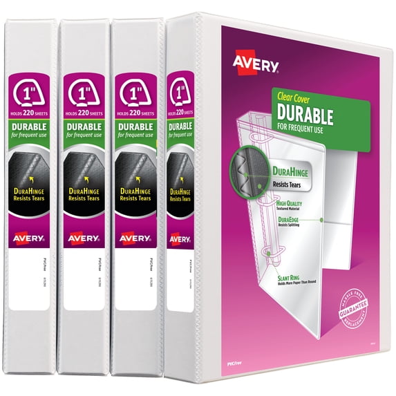 Durable View Binder With Durahinge And Slant Rings, 3 Rings, 1" Capacity, 11 X 8.5, White, 4/pack | Bundle of 5 Packs