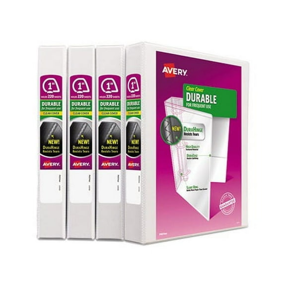 Durable View Binder with DuraHinge and Slant Rings 3 Rings, 1" Capacity, 11 x 8.5, White, 4/Pack