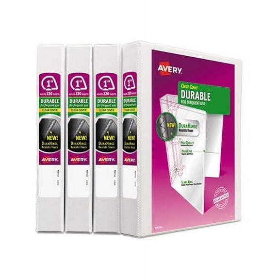 Durable View Binder with DuraHinge and Slant Rings 3 Rings, 1" Capacity, 11 x 8.5, White, 4/Pack