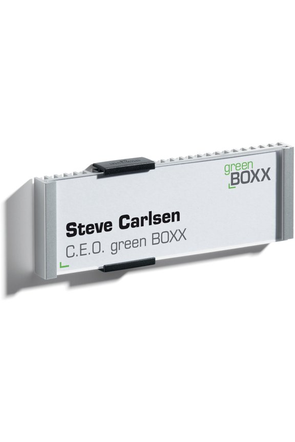 Wall Mounted Info Sign - 5-9/10" X 2-1/10" - Rectangular Shape - Acrylic, Aluminum - Updateable - Silver - 1 Pack