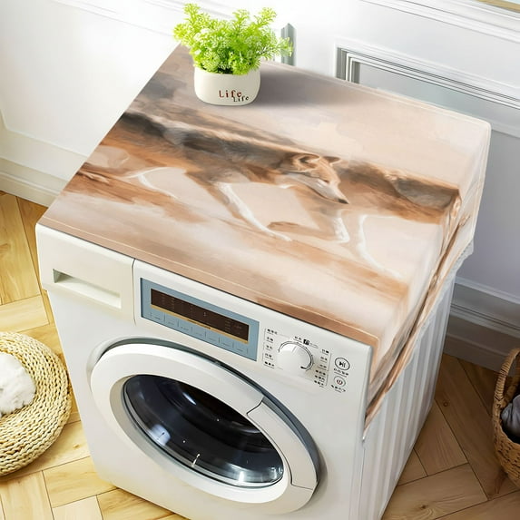 Durable Washer Cover 51.2x22in with White Lace Trim and Side Pocket Washer and Dryer Top Covers Abstract Wild Animals