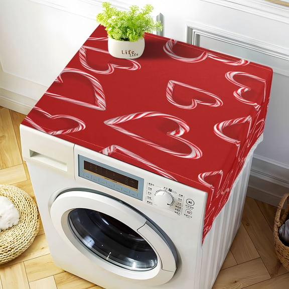 Durable Washer Cover 51.2x22in with White Lace Trim and Side Pocket Washer and Dryer Top Covers Candy Cane-shaped Hearts Pattern
