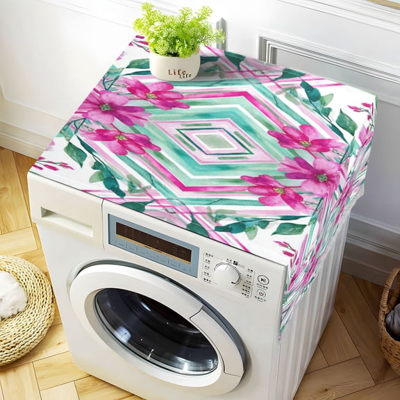 Durable Washer Cover 51.2x22in with White Lace Trim and Side Pocket Washer and Dryer Top Covers Elegant Shapes with Flowers