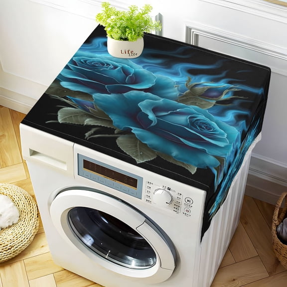Durable Washer Cover 51.2x22in with White Lace Trim and Side Pocket Washer and Dryer Top Covers Eternal Blue Rose and Flame