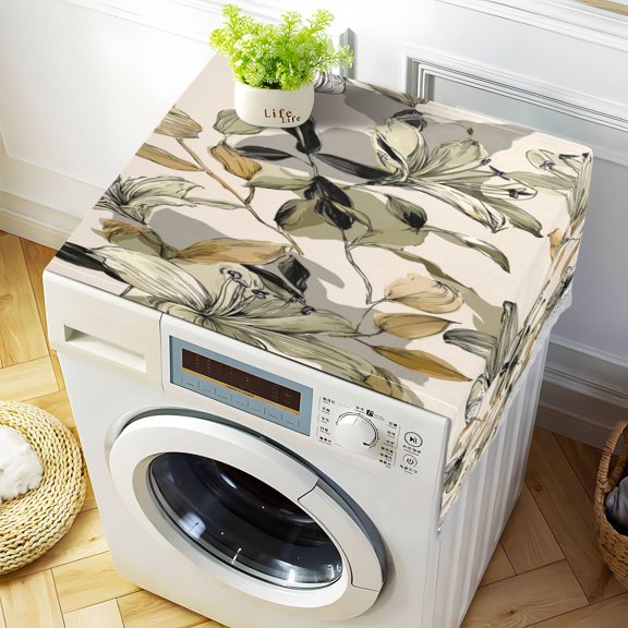 Durable Washer Cover 51.2x22in with White Lace Trim and Side Pocket Washer and Dryer Top Covers Lily Motifs Pattern