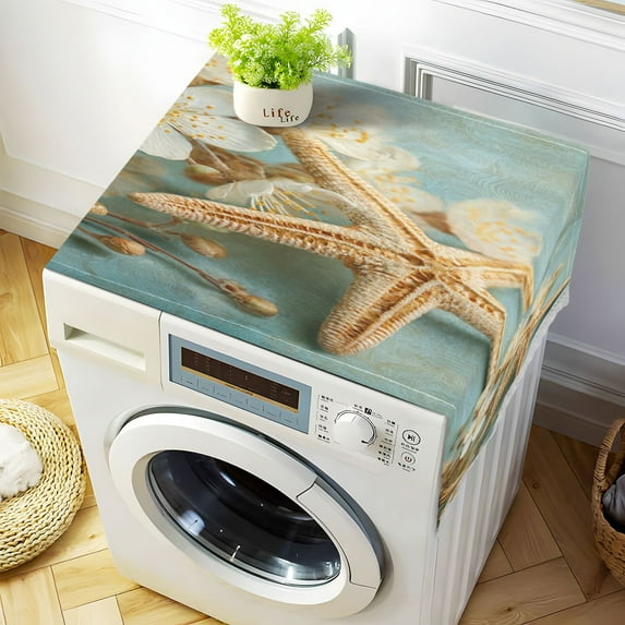 Durable Washer Cover 51.2x22in with White Lace Trim and Side Pocket Washer and Dryer Top Covers Starfish with Flowers