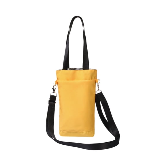 Durable Water Bottle Tote Bag Yellow Handheld Holder with Front Zipper Pocket for Smartphone Keys Easy Carry Essential