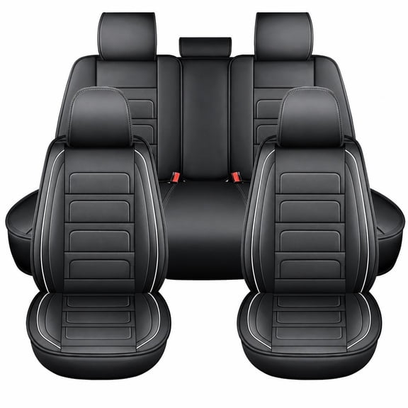 Durable Waterproof Leatherette Car Seat Covers Full Set Fit for Toyota Corolla 2000-2019,Soft & Easy Clean Car Interior Accessories(Black & Whiteline)