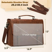 Mens Messenger Bag 17 Inch Waterproof Vintage Leather Laptop Briefcase Large Satchel for Office Travel College Brown