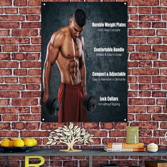 Durable Weight Plates Tapestry - Muscular Hunk Wallpaper Wall Background Painting Strong Man Bodybuilder Workout Poster Banners Flags Gym Decoration 38" x 57"