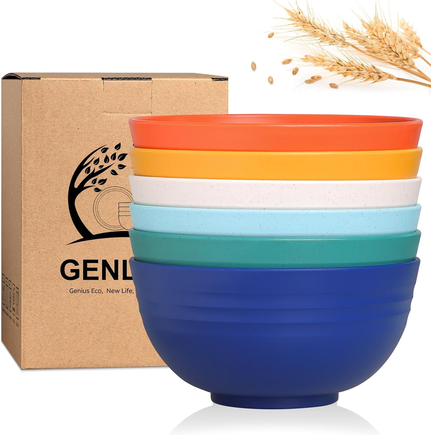 Durable Wheat Straw Cereal Bowls Set of 6 24 oz Microwave