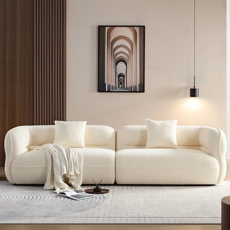 Durable White Sectional Sofa: Solid Wood Frame & High Density Sponge, Comes with 2 Throw Pillows