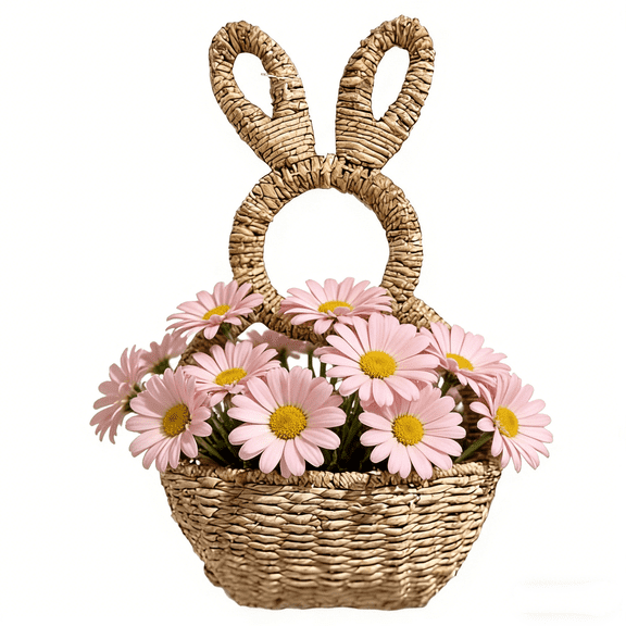 Durable Wicker Hanging Bunny Basket - Hand-Woven Wall Basket, Weather-Resistant for Indoor/Outdoor Decor