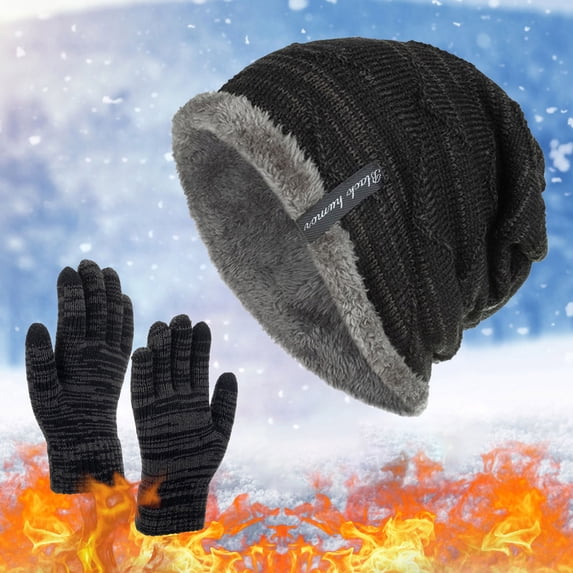 Durable Winter Knit Set Machine Washable Hat Gloves Easy Care for Busy Daily Life Hat Gloves