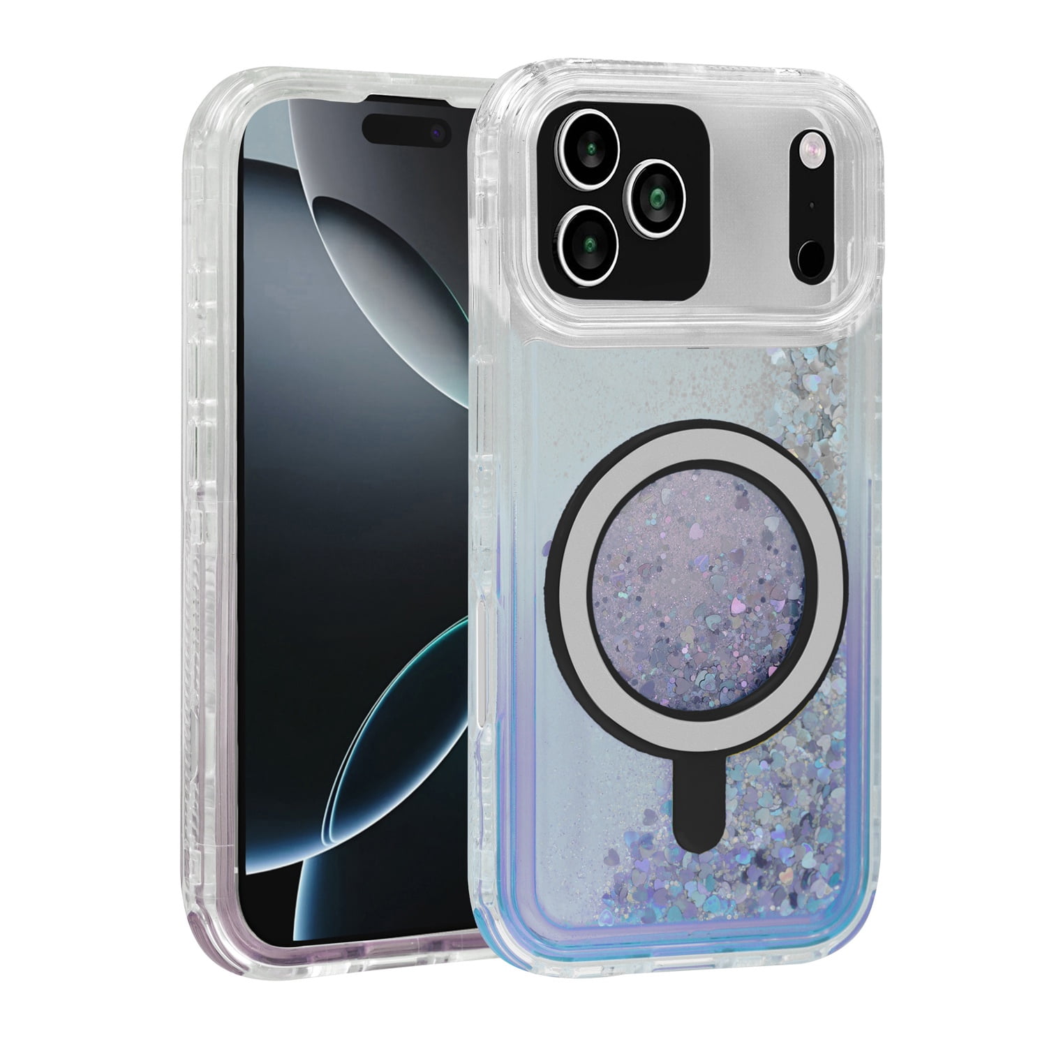 Durable Wireless Charging Protective Glitter Liquid Bumper Case for iPhone 17 Pro Max - Blue