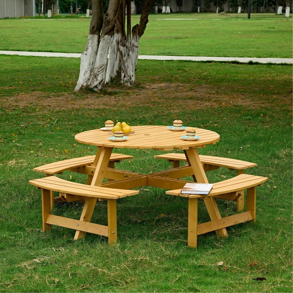 Durable Wood Material / Backyard Outdoor Fun / Round Picnic Table