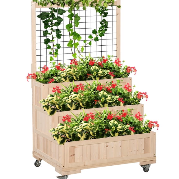 Wood Raised Planter Box with Back Storage / Perfect for Outdoor Gardens / Moveable with Easy Drainage