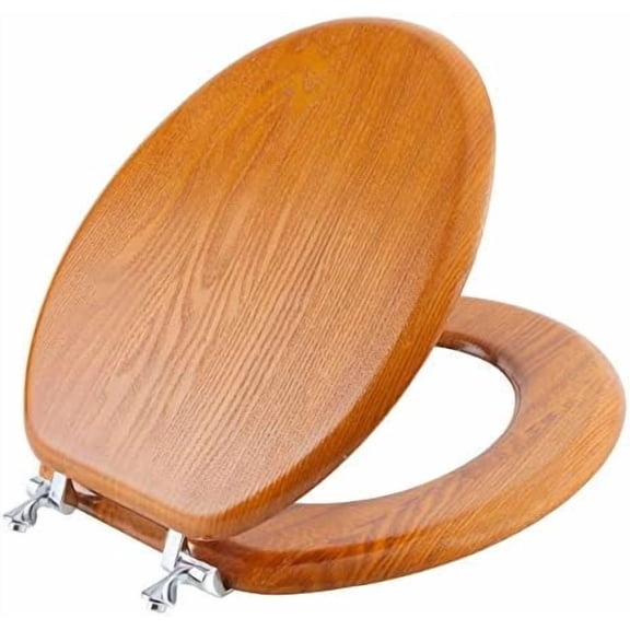 Durable Wood Veneer Natural Toilet Seat Metal Hinged Easy Clean Anti-scratch American Standard(Round,Wood Color)
