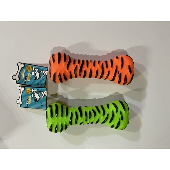 Durable Zebra Squeaky Tiger Stripe Chew Dog Pet Toys Vinyl Bone Toys, 7" Long (Orange) - ONE