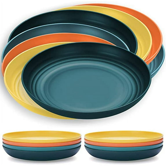 Durable and Reusable Colored Plastic Dinner Plates set for Parties, Set of 8, Dishwasher Safe, BPA Free