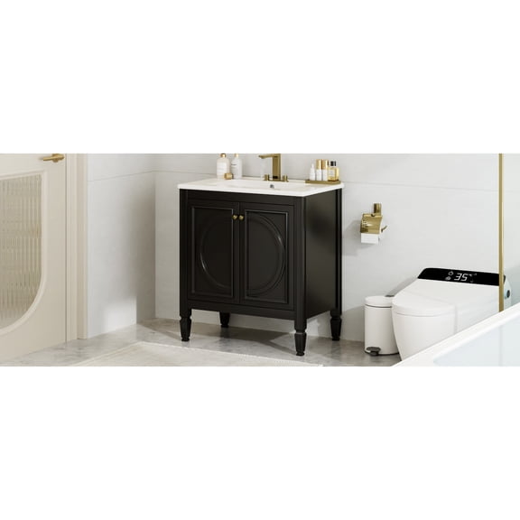 Durable and Stylish - 30" Freestanding Vintage Bathroom Vanity with Smooth Ceramic Sink for Organized Storage