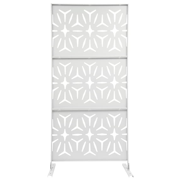 Durable patio privacy screen with white steel plates, openwork window design, rust-resistant and scratch-resistant, ideal for creating private spaces or enhancing outdoor aesthetics