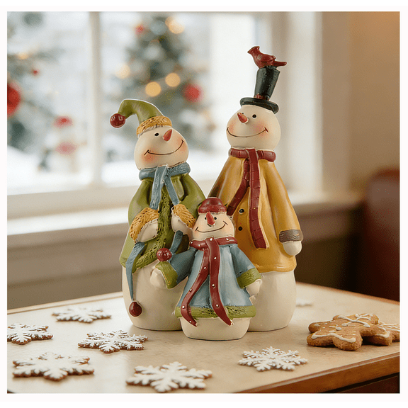 DurableDelights Colorful Snowman Family Figurines Christmas Home Decor Table Decorations