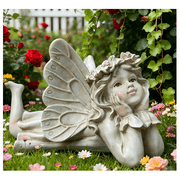 DurableDelights Fairy Garden Figurines Angel Statue with Butterfly, Resin Outdoor Decor for Patio and Yard, 10"Width