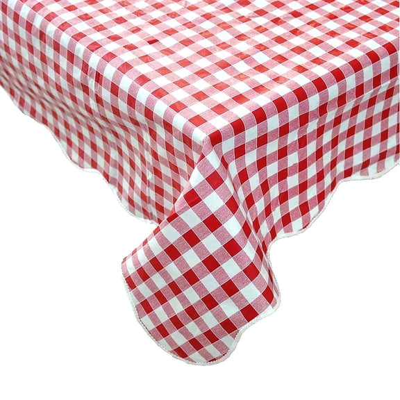 DurableDelights Red White Checkered Vinyl Flannel Waterproof Tablecloth for Picnic/Party, Indoor/Outdoor - 54" x 72"