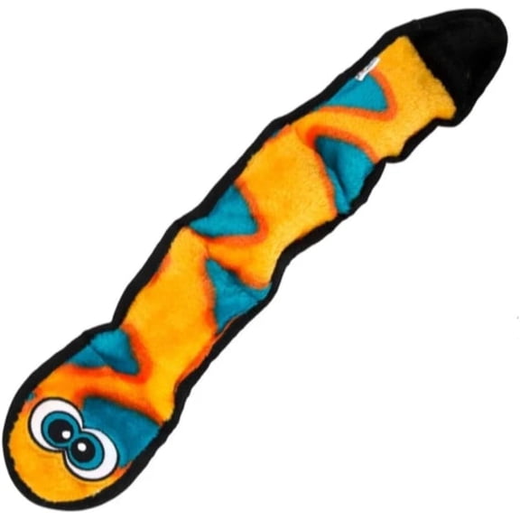 Durablez Large Snake Stuffing-Free Squeaky Plush Dog Toy for Puppies & Dogs - Interactive, Soft Yet Tough, No Mess, Jumbo Squeaker, Long-Lasting Play, 24.5 inch, Orange