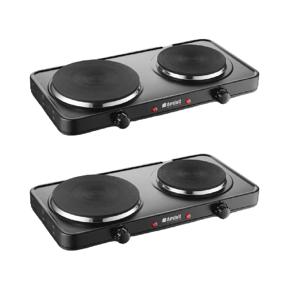 Double Cast Iron Burner 7.4 in. and 6.1 in. Stainless Steel Hot Plate in Black with 7-Gear Temperature Controls, Black-Cast Iron Plate
