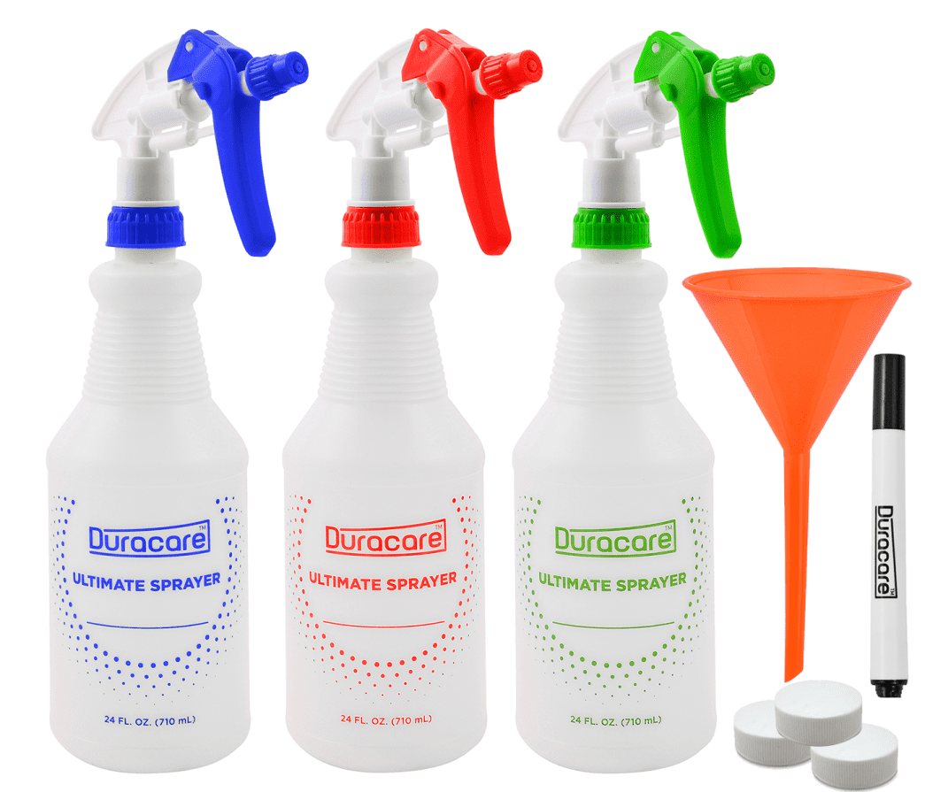 Duracare Plastic Trigger Spray Bottles with Adjustable Nozzle for Cleaning - (Set of 3, 24oz), Multicolor