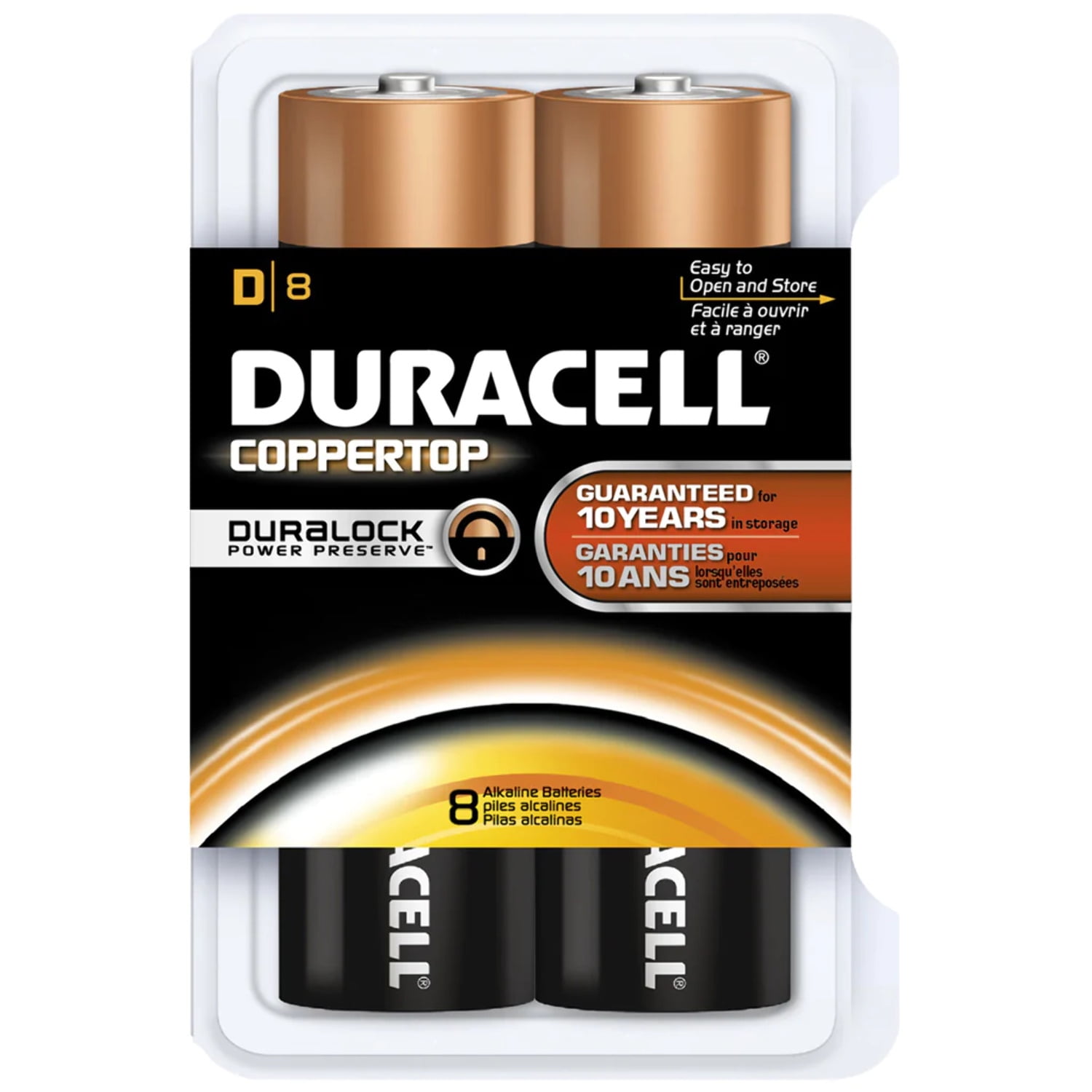 Duracell 1.5V Coppertop Alkaline D Batteries, 8 Pack