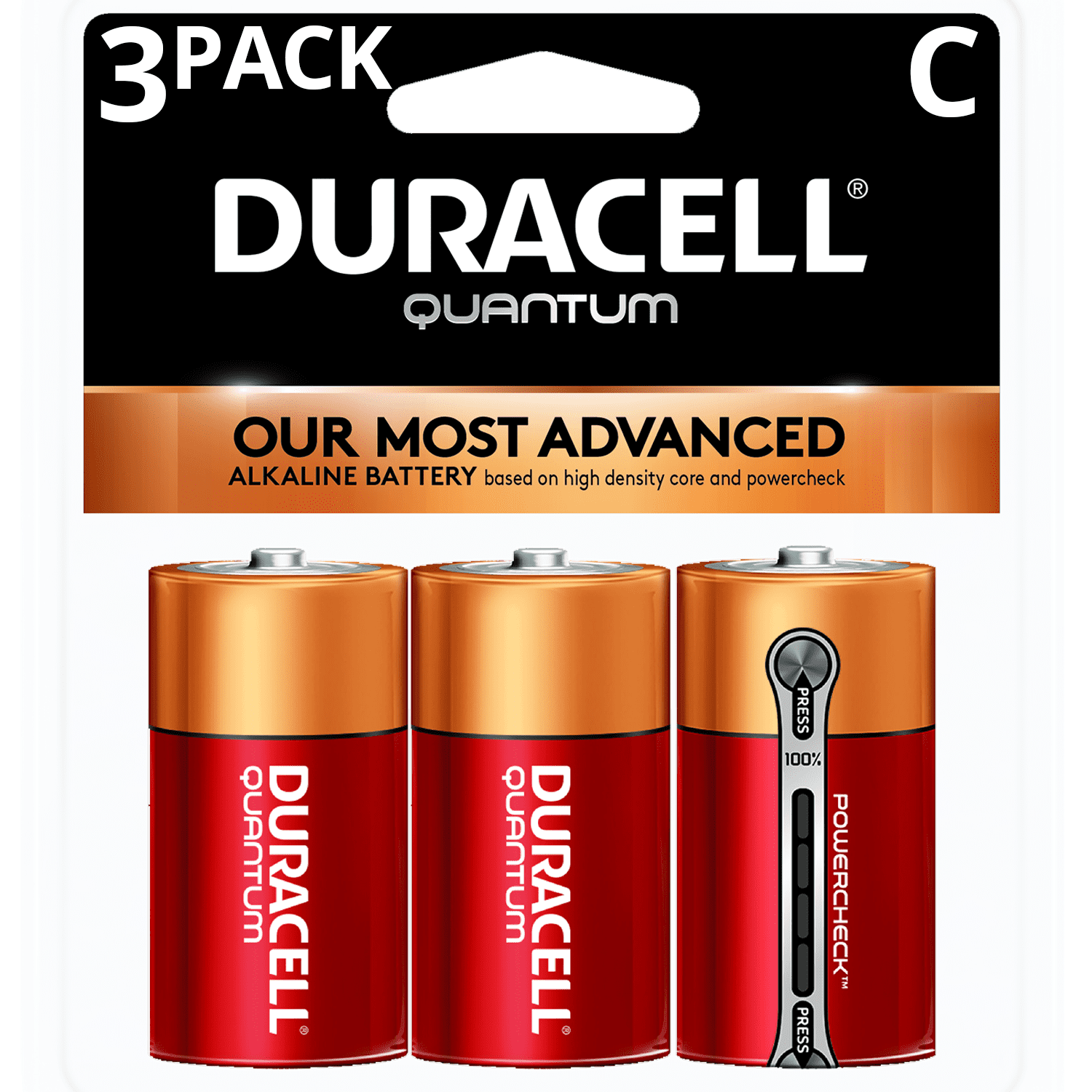 Duracell 1 5v Quantum Alkaline C Batteries With Powercheck 3 Pack