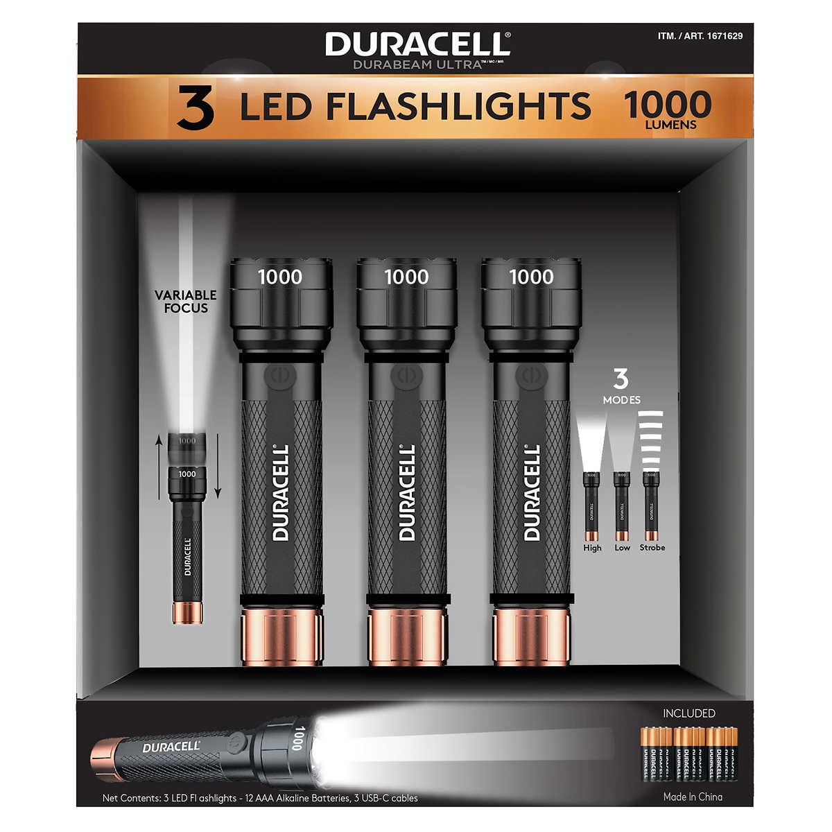 Duracell 1000LM 4AAA LED Flashlight (3 Pack)