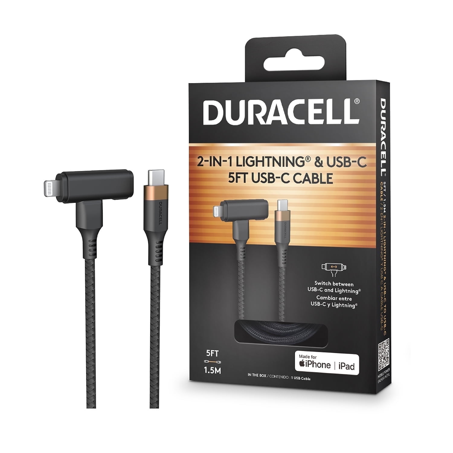 Duracell Nylon Braided USB-A to Lightning Phone and Tablet Cable