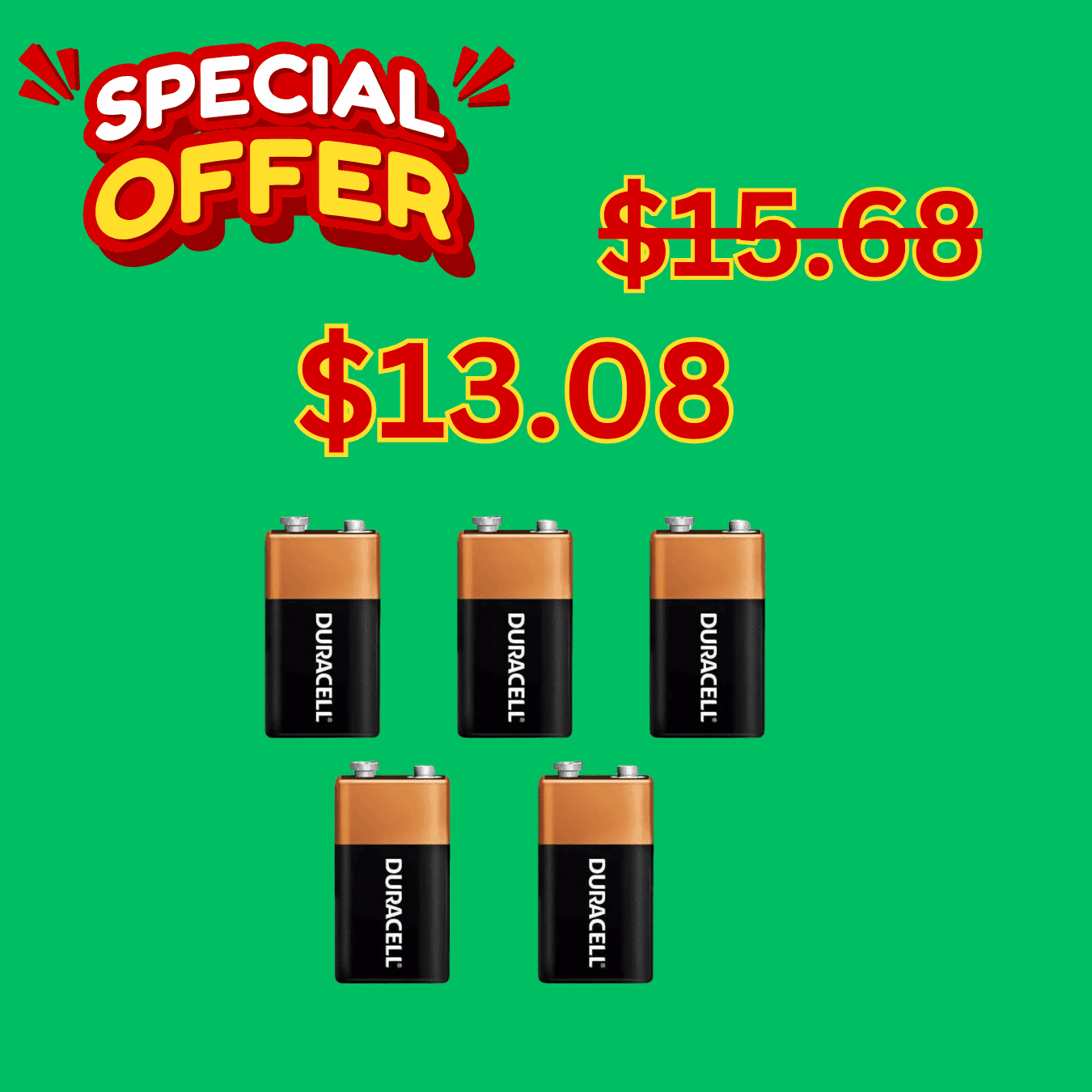 Duracell 9V Batteries, 5-Pack - Long-Lasting Alkaline Power for Home and Office Devices