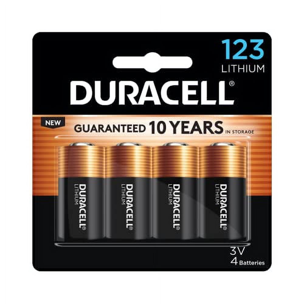 Duracell CR123A 3V Lithium Battery, 4 Count Pack, 123 3 Volt High Power Lithium Battery, Long-Lasting for Home Safety and Security Devices, High-Intensity Flashlights, and Home Automation - image 1 of 3