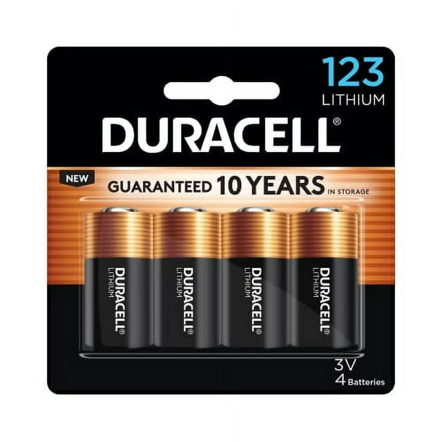 Duracell CR123A 3V Lithium Battery, 4 Count Pack, 123 3 Volt High Power Lithium Battery, Long-Lasting for Home Safety and Security Devices, High-Intensity Flashlights, and Home Automation