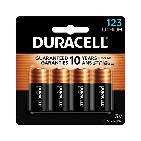 Duracell CR123A 3V Lithium Battery for Home Devices, 4 Count