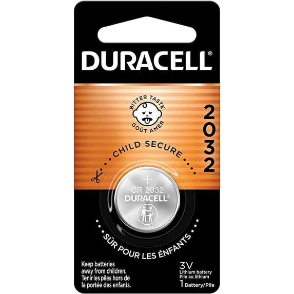 Duracell CR2032 3V Lithium Battery, Child Safety Features, 1 Count Pack, Lithium Coin Battery for Key Fob, Car Remote, Glucose Monitor, CR Lithium 3 Volt Cell