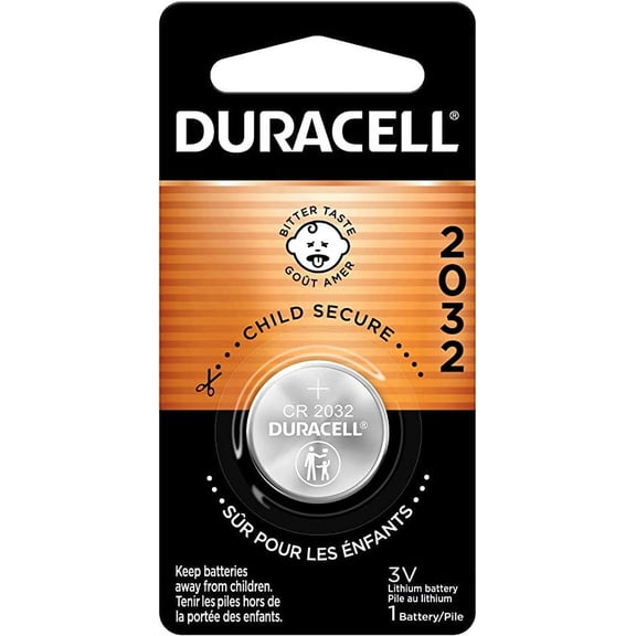 Duracell CR2032 3V Lithium Battery, Child Safety Features, 1 Count Pack, Lithium Coin Battery for Key Fob, Car Remote, Glucose Monitor, CR Lithium 3 Volt Cell