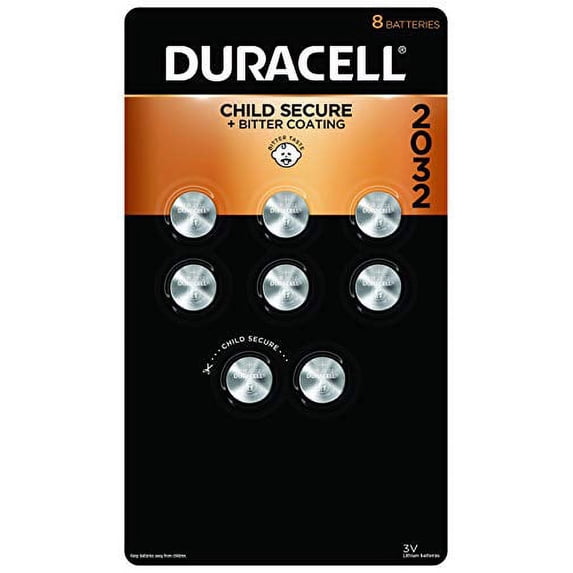 Duracell CR2032 3V Lithium Battery, Child Safety Features, 8 Count Pack, Lithium Coin Battery for Key Fob, Car Remote, Glucose Monitor, CR Lithium 3 Volt Cell