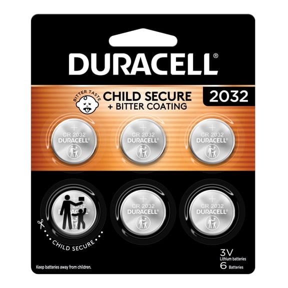 Duracell CR2032 3V Lithium Coin Battery with Child Safety Features, Compatible with Apple AirTag, Key Fob, Car Remote, Glucose Monitor, and other Devices, CR Lithium 3 Volt Cell (6 Count Pack)